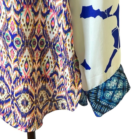 ROSE + OLIVE Blouse M Button Up Long Sleeve Mixed Media Top - Picture 7 of 12